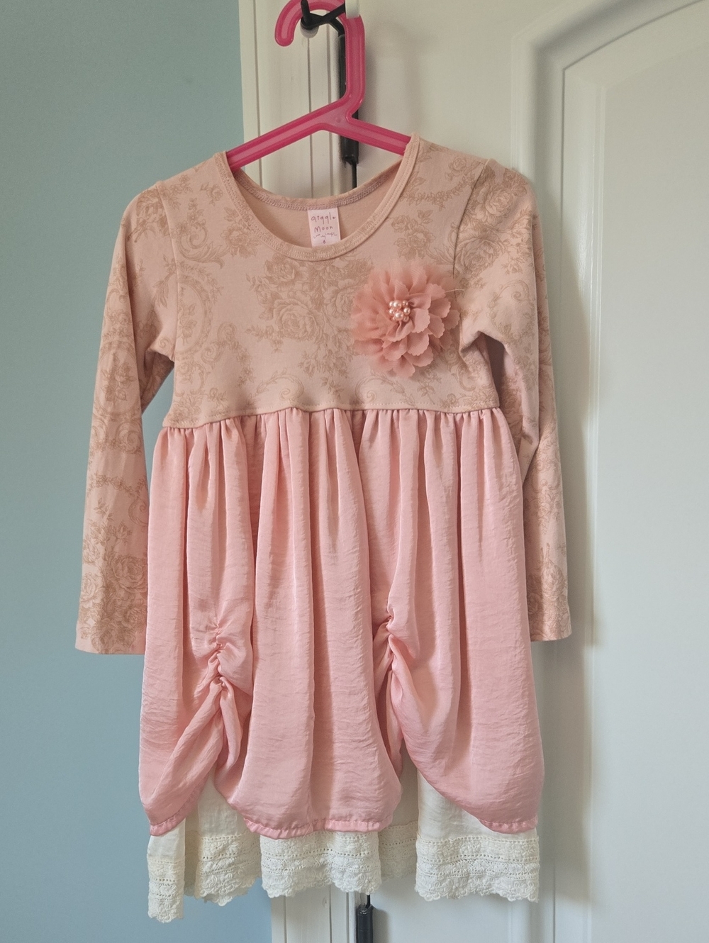 Giggle Moon Cream Pink Floral Girls Dress